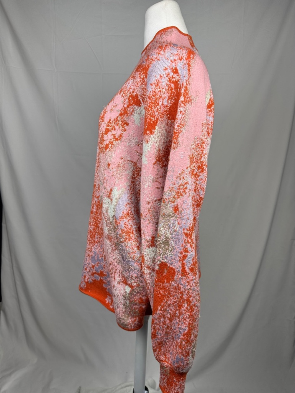 Anthropologie Abstract Coral and Pink Cowlneck Sweater - Picture 3 of 7